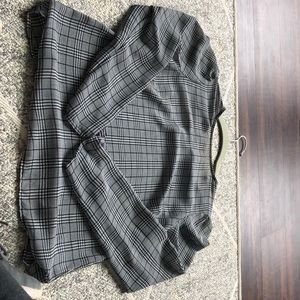 Gray black and white plaid blouse